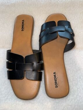 Sonoma Black and Tan Slide Sandals for Women